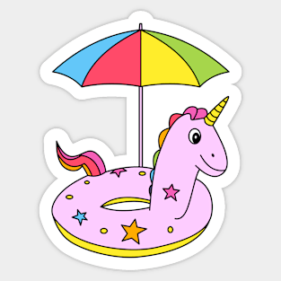 Funny Pink Cartoon Unicorn with umbrella Sticker